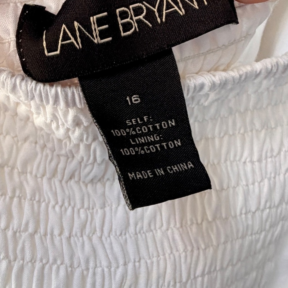 Lane Bryant Women 16 Dress White Eyelet Halter Smocked Cotton Lined Midi Cottage - Picture 9 of 11